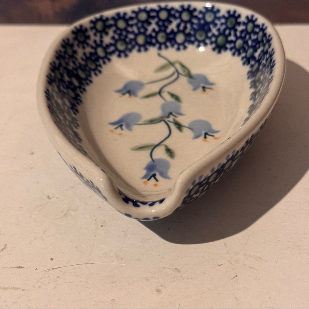 Polish Pottery Spoon Rest bluebells Flowers Handmade BOLESLAWIEC POLAND - Picture 2 of 6